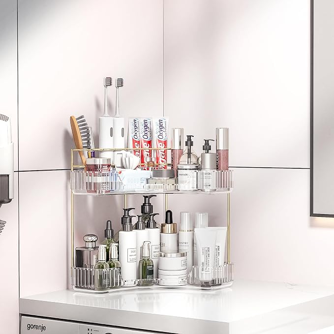 Makeup Organizer Countertop 2 Tier, Corner Bathroom Countertop Organizer - Image 3