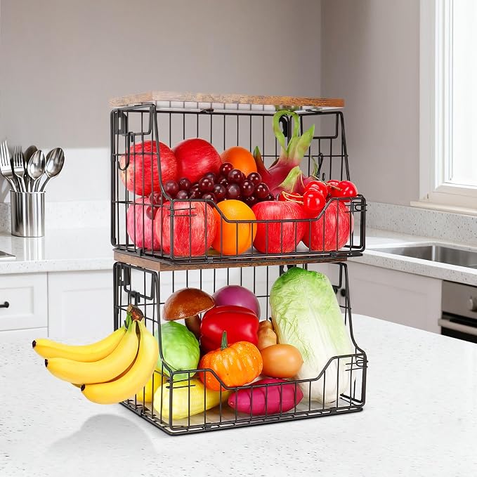 Livabber Fruit Basket for Kitchen, Metal Fruit Vegetable Storage Bin - Image 2