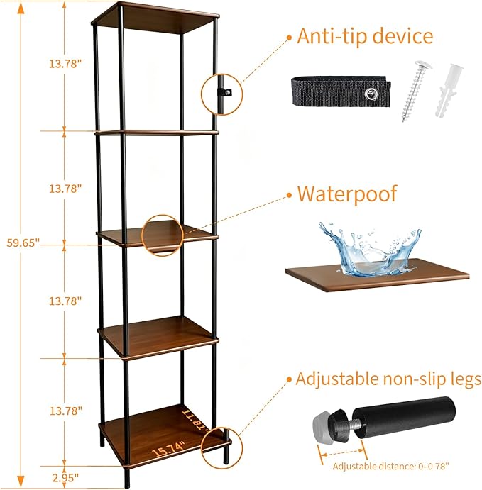 5 Tier Corner Bookshelf, Wooden Standing Shelf Unit - Image 2