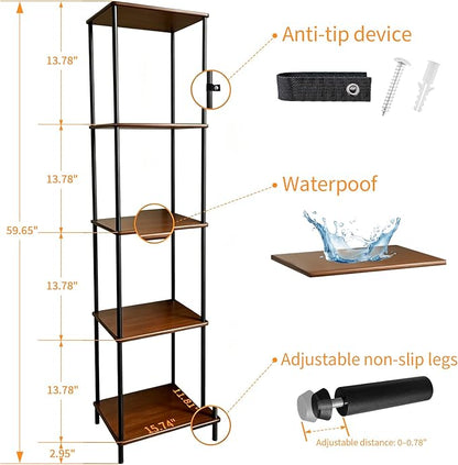 5 Tier Corner Bookshelf, Wooden Standing Shelf Unit - Image 2