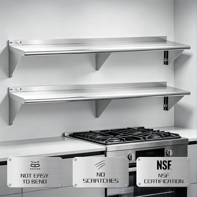 Hally Stainless Steel Shelf Wall Mounted Metal Shelf Wall Shelf 12 x 72 NSF - Image 4