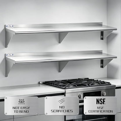Hally Stainless Steel Shelf Wall Mounted Metal Shelf Wall Shelf 12 x 72 NSF - Image 4