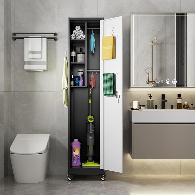 72''H Metal Broom Closet Storage Cabinet - Image 4