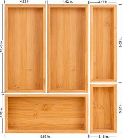 bamboo drawer organizer Set, expandable drawer dividers, wooden storage - Image 3