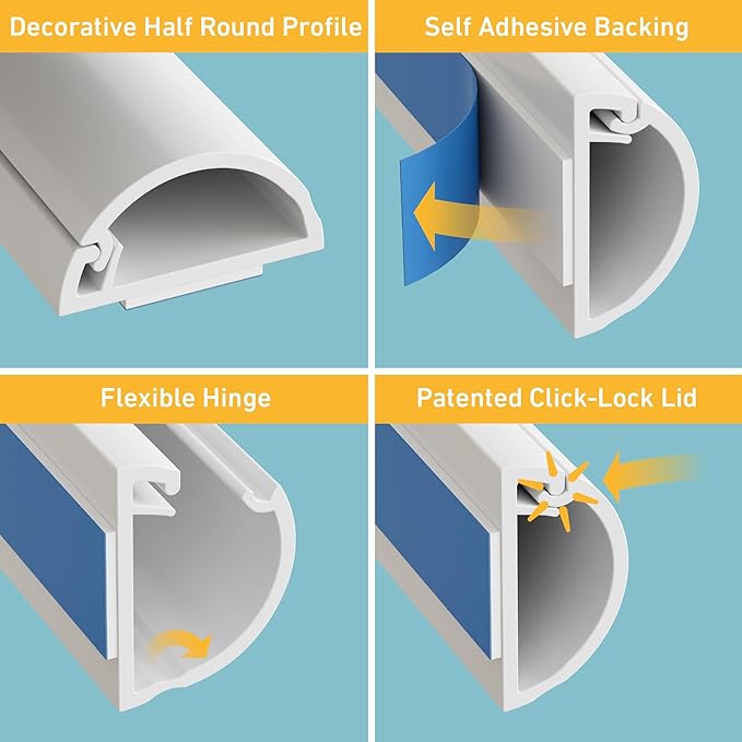 D-Line Half Round Cord Hider, Patented Cable Cover, Hide TV Wall Mount Wires - Image 3