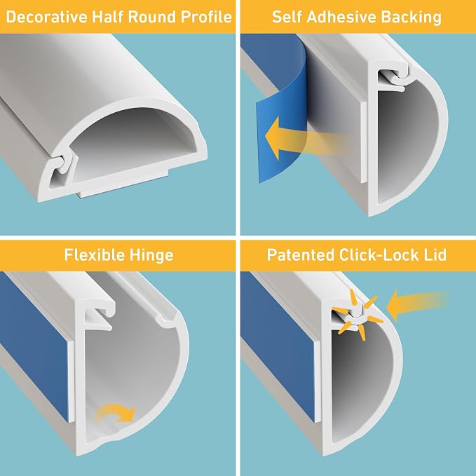 D-Line Half Round Cord Hider, Patented Cable Cover, Hide TV Wall Mount Wires - Image 3