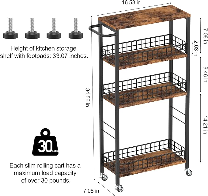 NOVIMANGO Slim Storage Cart Rolling Kitchen Cart - Image 7