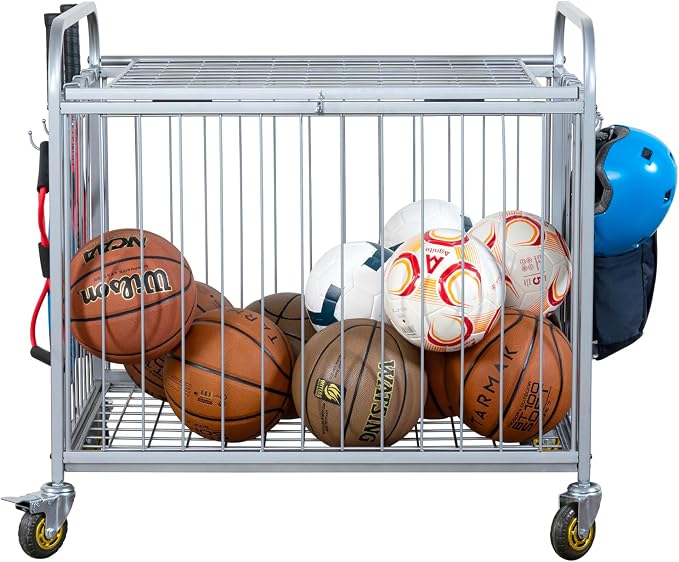 MyGift Large Capacity Metal Rolling Multi Sports Ball Cage Storage Hopper - Image 6