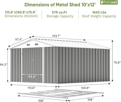 Patiowell 10 x 12 FT Metal Storage Shed - Image 8