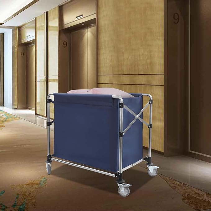 Commercial Laundry Cart with Wheels, Folding Laundry Hamper Cart, Heavy Duty - Image 3