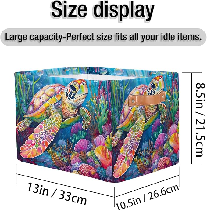 Pardick Colorful Sea Turtle Basket Storage Bins Large Fabric Toys Storage Cube - Image 4