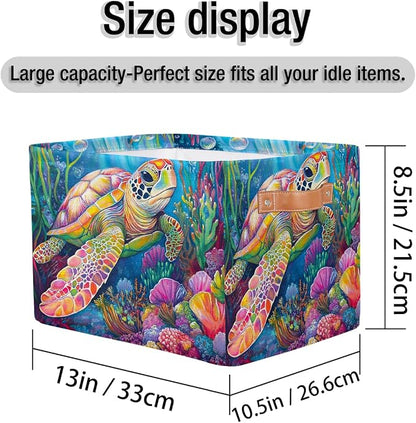 Pardick Colorful Sea Turtle Basket Storage Bins Large Fabric Toys Storage Cube - Image 4