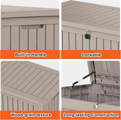 180 Gallon Outdoor Storage Box Patio Deck Box Waterproof, Resin Lockable - Image 5