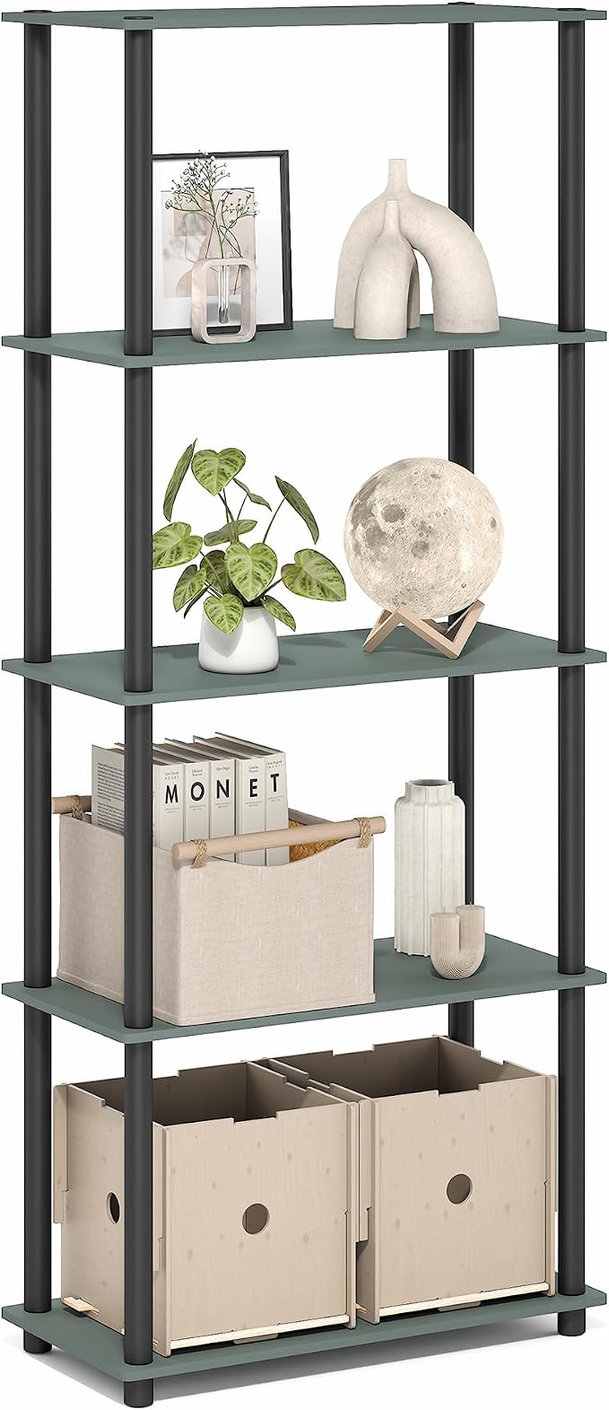 Furinno Turn-N-Tube Storage Shelves, 5-Tier Book Shelf, Corner Shelf, Toolless by Furinno-FitsYourSpaceFitsYourBudget