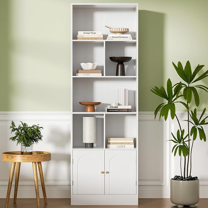 71" Tall Bookshelf with 6 Cubes and 2 Doors, 4-Tier Bookshelf, Open Shelf by Housoul