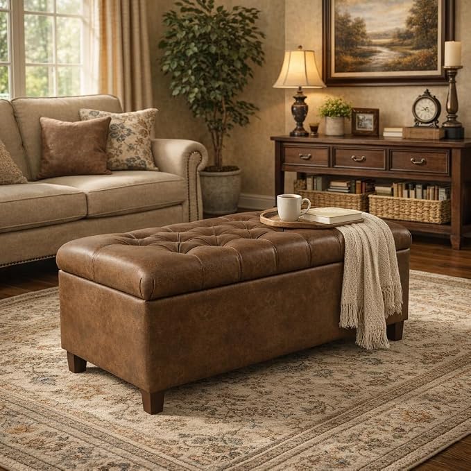 HomePop 40" Button Tufted Storage Bench - Image 2