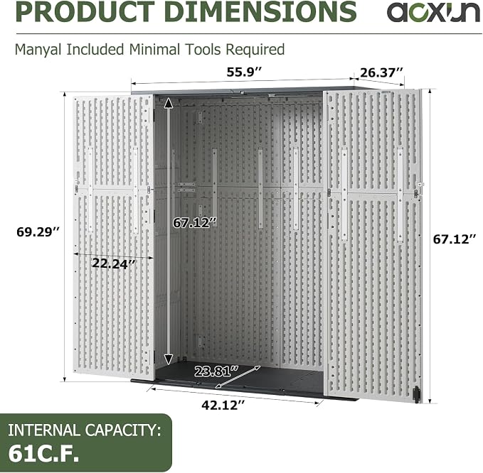 Aoxun 61 Cu.Ft Outdoor Storage Shed, Widened Outdoor Storage Cabinet Waterproof - Image 7
