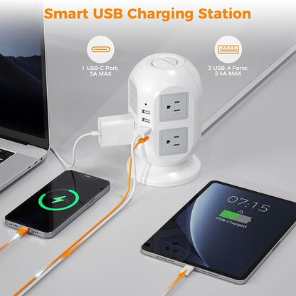Tower Surge Protector Power Strip 15 ft, TESSAN Long Flat Extension Cord - Image 3