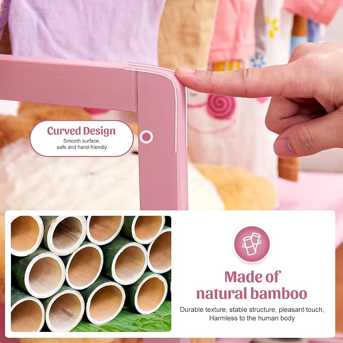Bamboo Kids Clothing Rack: Holds Up To 121 Lbs of Dress-Up Clothes | 2 - Image 6