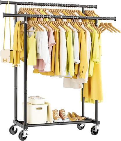 HYSEYY Double Rods Clothes Rack, Rolling Clothing Rack by HYSEYY