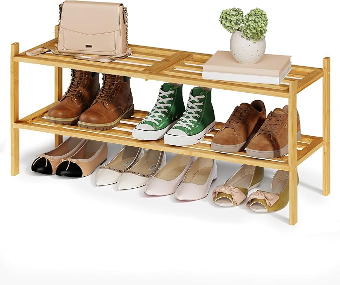 SONGMICS Bamboo Shoe Rack for Closet, Stackable Shoe Oragnizer by Unknown
