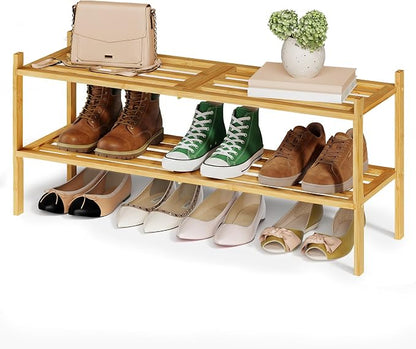SONGMICS Bamboo Shoe Rack for Closet, Stackable Shoe Oragnizer by Unknown