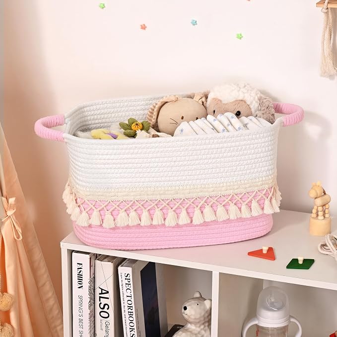 6 Pack Storage Basket for Shelves, Boho Cotton Rope Storage Bins - Image 8