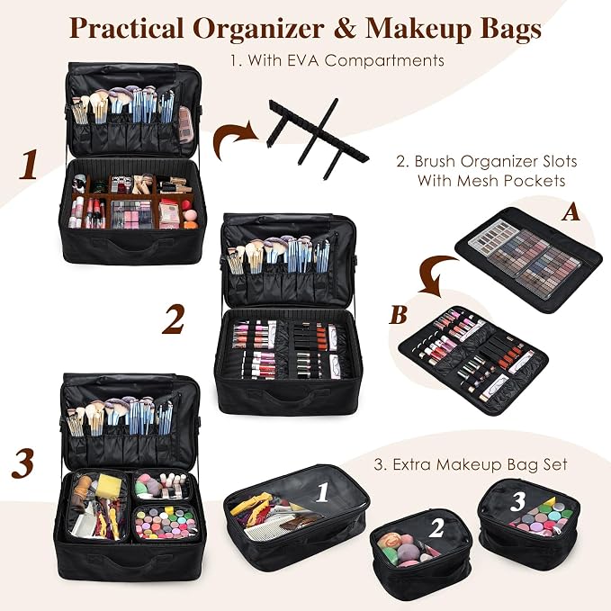 Adazzo Extra Large Makeup Case 8.5” Deep Professional Cosmetic Organizer Box - Image 3