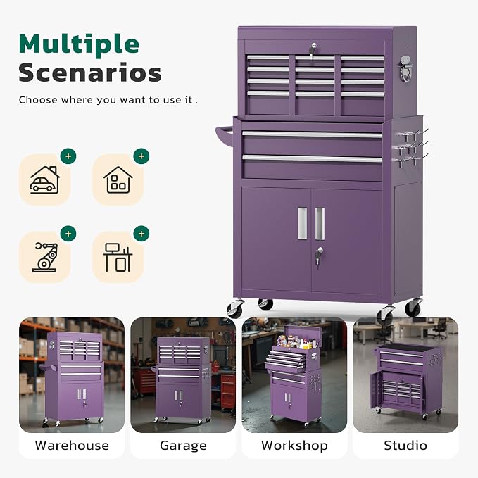 Greenvelly Tool Chest, 8-Drawer Rolling Tool Chest - Image 7