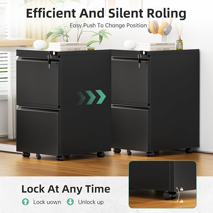 Bonusall 2 Drawer File Cabinet, Metal Rolling File Cabinets - Image 7