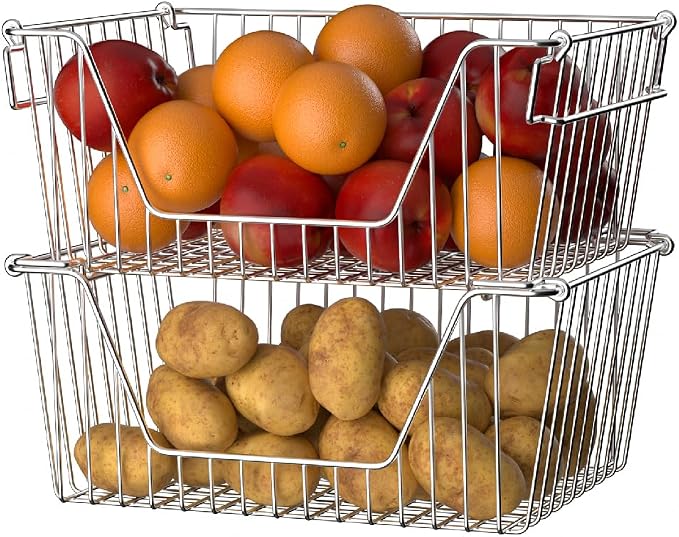 Slideep Large Stackable Storage Baskets Cabinet Organizer Sturdy Metal Wire - Image 3