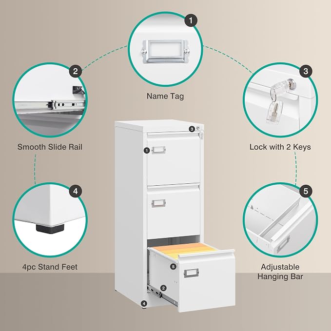 SISESOL 3 Drawer File Cabinet - Image 6