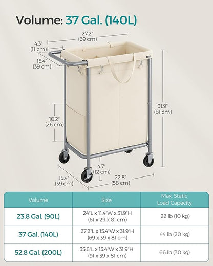 SONGMICS Laundry Basket with Wheels, 2-Section Rolling Laundry Hamper, 37 - Image 6