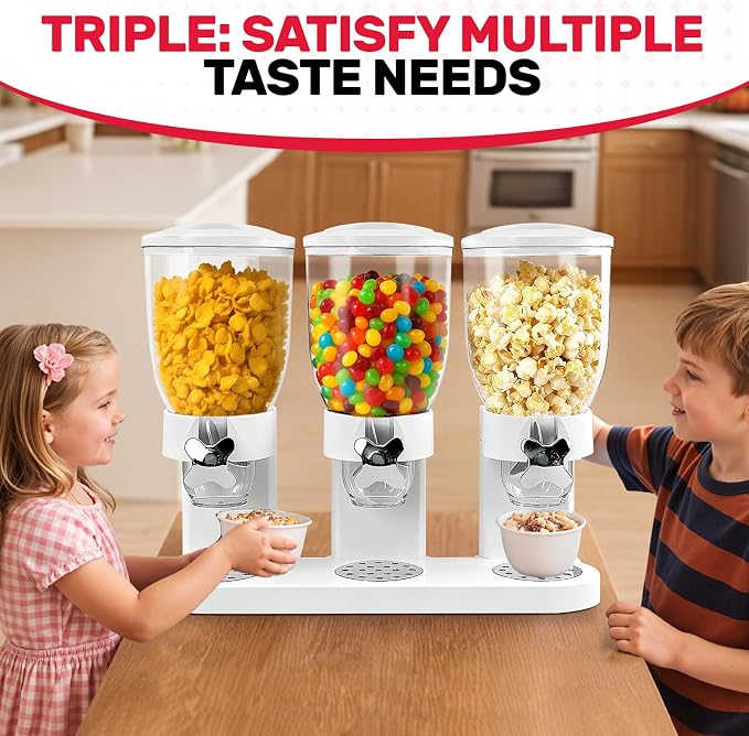 Triple Cereal Dispenser Countertop 2L, Airtight Cereal Containers Storage - Image 2