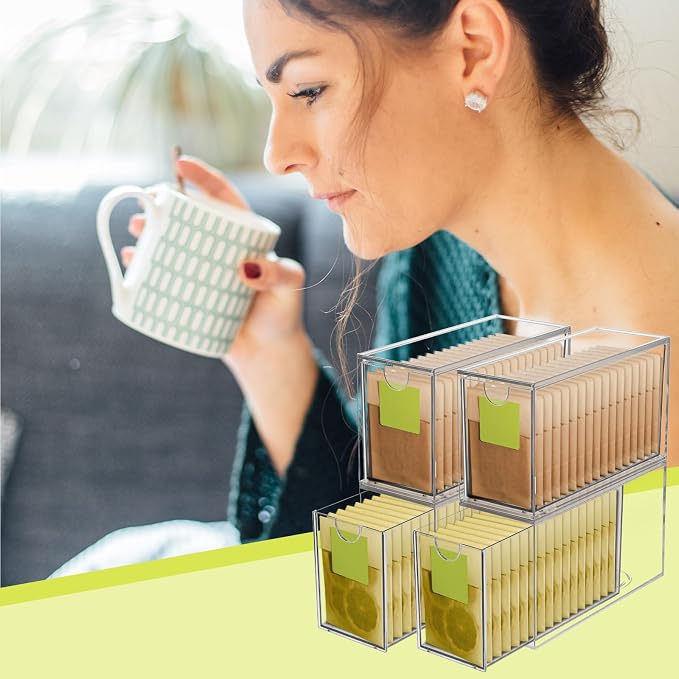 6 Pack Clear Acrylic Tea Bag Organizer Drawer, Stackable Tea Bag& Coffee - Image 2