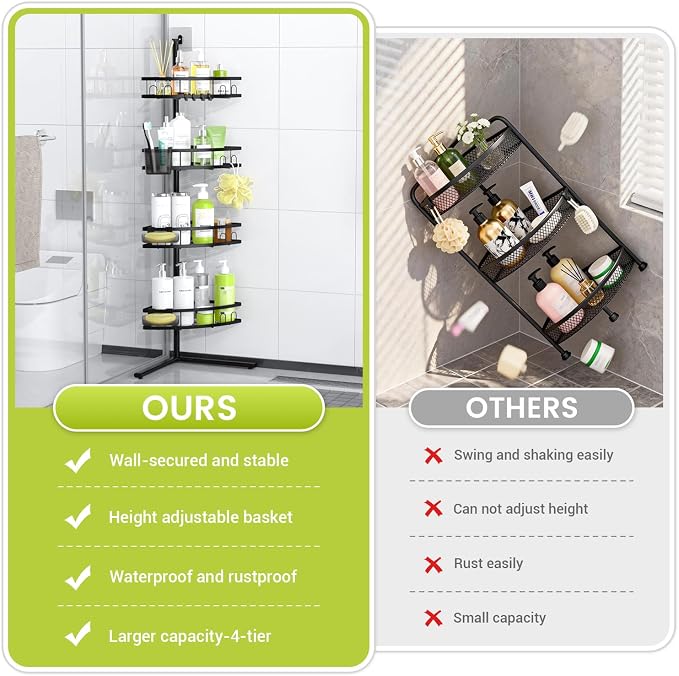 Aitatty Corner Shower Caddy Standing: 4-tier Rustproof Shower Organizer Shelf - Image 3
