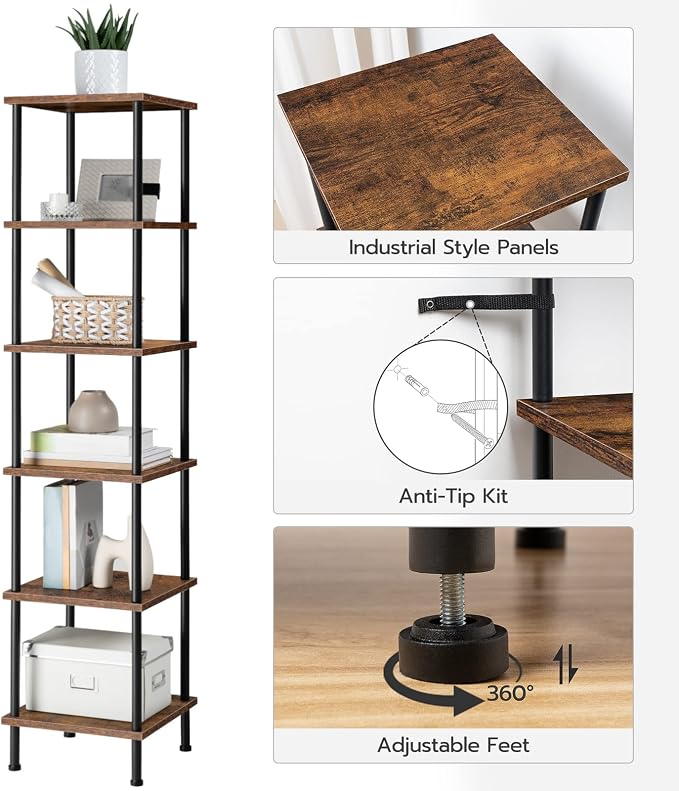 HOOBRO 6-Tier Corner Shelf, Corner Square Rack Display Shelf, Tall Storage Rack - Image 6