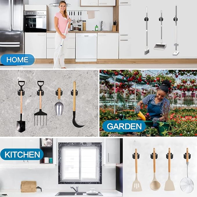 6PCS Broom and Mop Holder, Heavy Duty Garden Tool Organizer Rack Rake and - Image 5