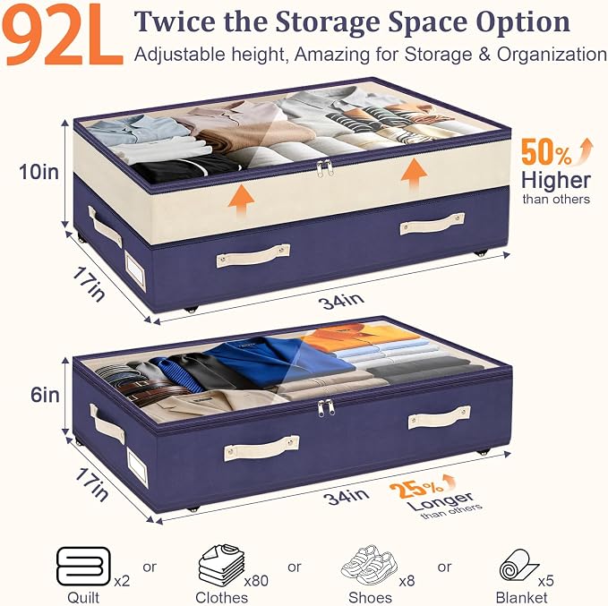 Dolicer 2 Pack Under Bed Storage - Image 3
