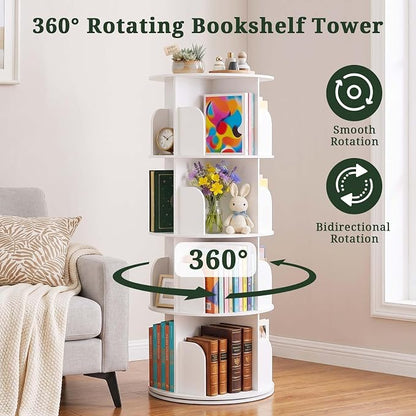 4 Tier Rotating Bookshelf Tower, Round Spinning Bookshelf | 360°revolving - Image 5