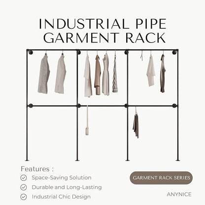 Industrial Pipe Clothing Rack, Heavy Duty Wall Mounted Clothes Rack, Retail - Image 2
