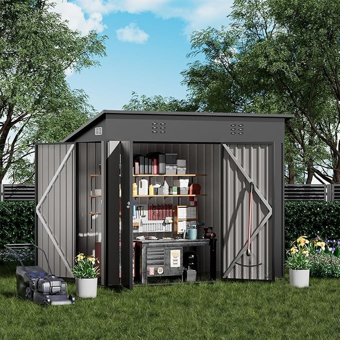 COMHOMA 8'x4' Shed Outdoor Storage, Metal Garden Tool Utility | Steel Tool Shed - Image 2