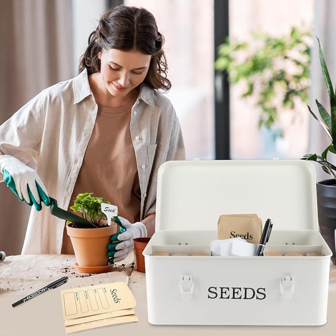 Seed Storage Box, Metal Seed Bin Seed Storage Organizer, 4 Dividers Seed - Image 4