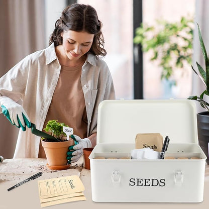 Seed Storage Box, Metal Seed Bin Seed Storage Organizer, 4 Dividers Seed - Image 4