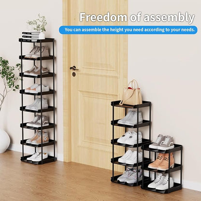 8 Tier Vertical Narrow Shoe Rack, Stackable Tall Skinny Shoerack, Compact - Image 4