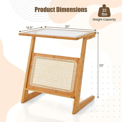 GOFLAME Rattan Side Table Set of 2, Z-Shaped End Table - Image 3