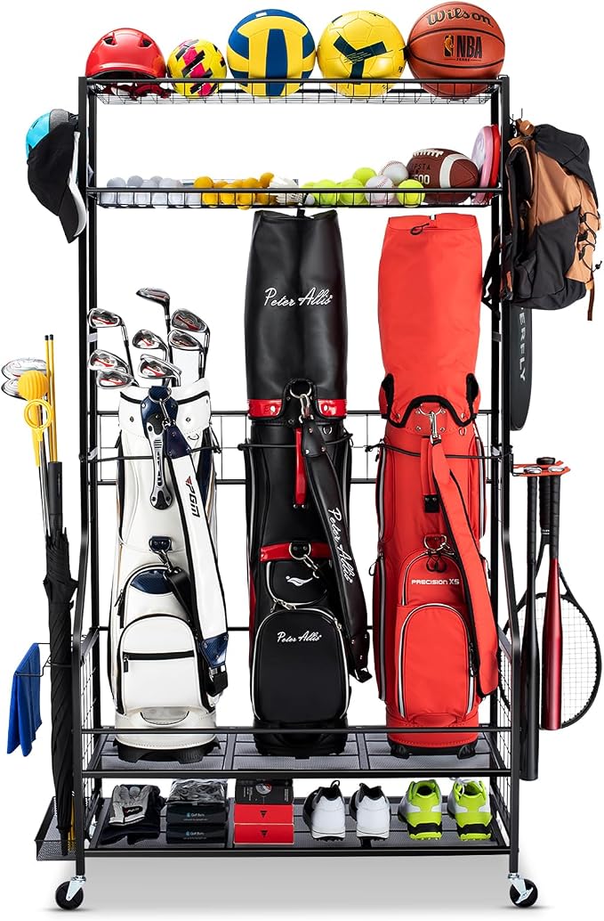 Golf Bag Storage Garage Organizer, 3 Golf Bag Stand and Sports Equipment by FHXZH