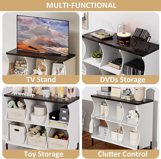 6 Cube Storage Shelf Organizer, Low Book Shelf Bookcase Entryway Table - Image 3