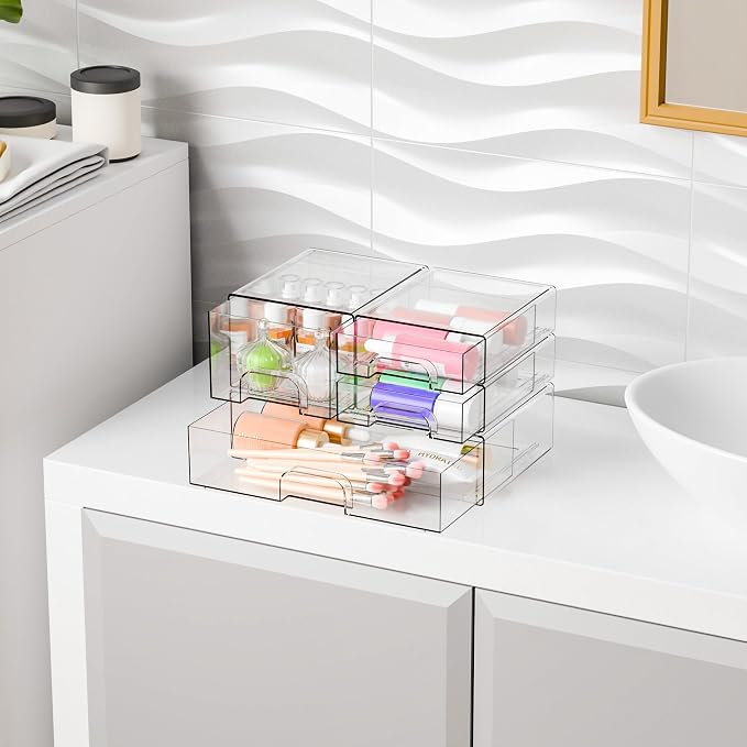 Yieach 4 Pack Clear Stackable Storage Drawers, Acrylic Drawer Organizer - Image 6