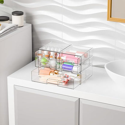 Yieach 4 Pack Clear Stackable Storage Drawers, Pull-Out Medicine Cabinet - Image 9